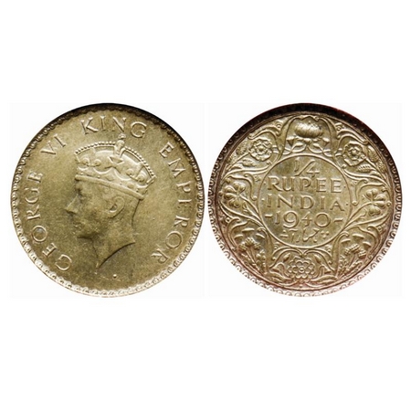 George VI, Half Silver Quarter Rupee, 1940, Bombay Mint, Head type I, Dot. GK 1326. XF 45,