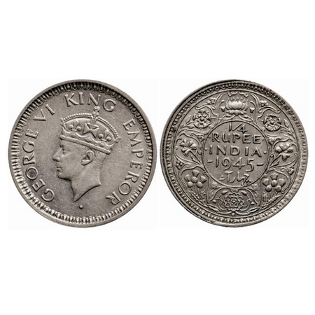 George VI, Half Silver Quarter Rupee. 1945, Bombay Mint, Head type II, Large 5, Reverse II