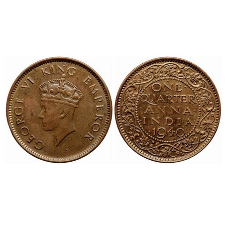George VI, Bronze Quarter Anna, 1940, Bombay Mint, Head type I, Dot. GK 1425. Almost Uncir
