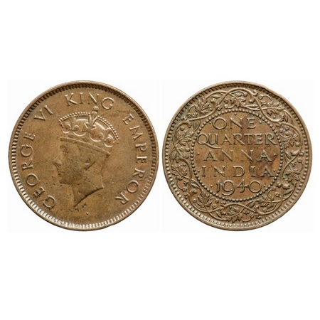 George VI, Bronze Quarter Anna, 1940, Bombay Mint, Head type I, Dot. GK 1425. Very Fine. V