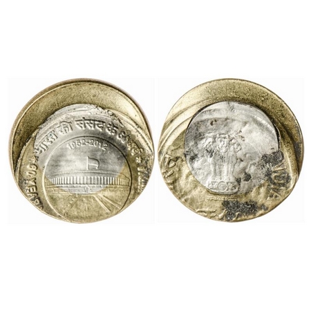 10 Rupees Error, Bimetal, 7.70 gms, 2012, Mumbai Mint, 60 years of the Parliament, 22% Off