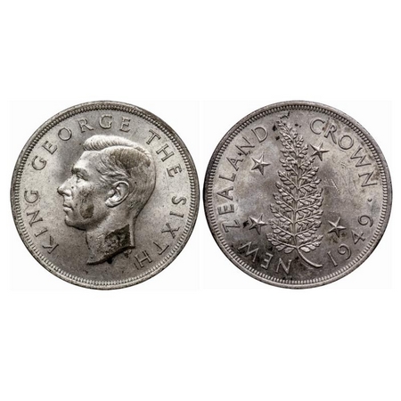 New Zealand, Silver (0.500 silver), CROWN, 1949, Proposed Royal Visit, George VI. KM 22. U