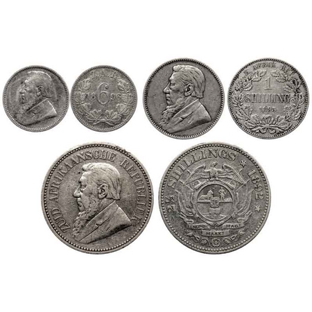 South Africa, Silver (0.925 Silver) (3 Coins), Zuid Afrikaansche Republiek, 2 1/2 Shilling