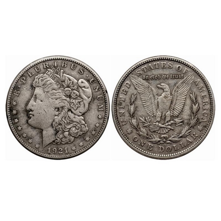 U.S.A., Silver Morgan Dollar (0.900 silver), 26.63gm, 1921 S, Obv: Portrait of Liberty, E.