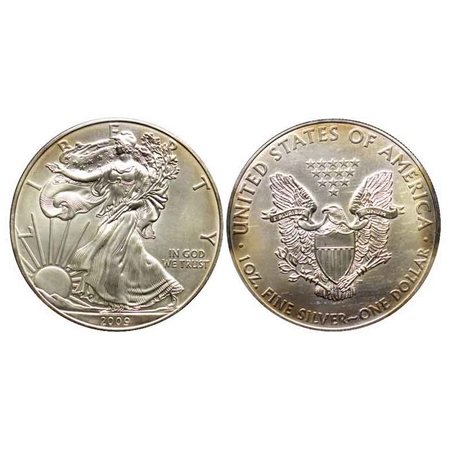 U.S.A., Silver (0.999 silver) Dollar, 31.10gm, 2009, Obv: The Walking Liberty striding con