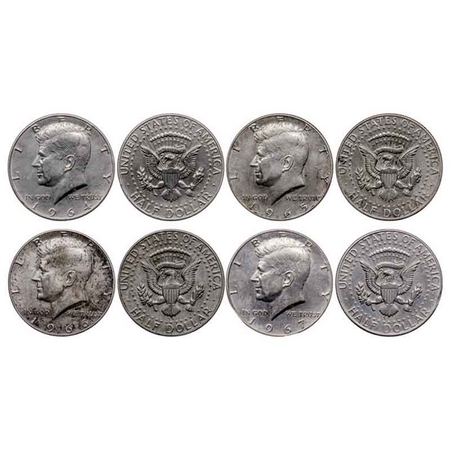 USA, Silver (0.4000 silver) Kennedy Half Dollar (4 Coins), 11.50gm, 1964, 1965, 1966, 1967