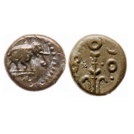 Vijayanagar Kingdom, Copper Kasu, 3.16gm, 14.00mm, Devaraya II, Obv: Elephant standing on