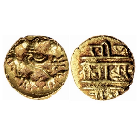 Vijaynagar Kingdom, Gold 1/2 Pagoda, 1.68gm, Achyutadeva Raya (c. 1529-1542 AD), Obv: Gand