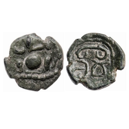 Nayakas of Madurai, Anonymous Issue, 0.71gm, 9.75mm, Copper Kasu, Obv: Seated figure of Ga
