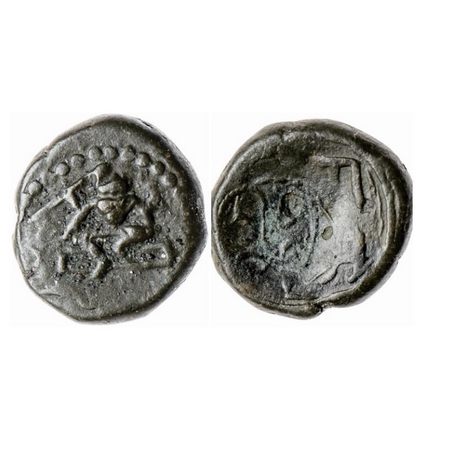 Nayakas of Madurai, Copper Kasu, 3.75gm, Overstruck on Thanjavur Maratha, Obv: Seated figu