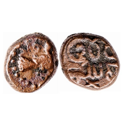 Nayakas of Madurai, Copper Kaus, 3.15gm, Obv: Bird facing right within circle border, Rev:
