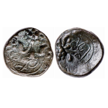Nayakas of Madurai, Copper Kasu, 2.51gm, Overstruck type, Obv: Flower and Sri Vira legend,