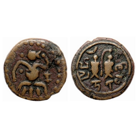 Nayakas of Madurai, Copper Kasu, Viswanatha Nayaka (c. 1529-1564 AD), 3.62gm, Obv: Chola t