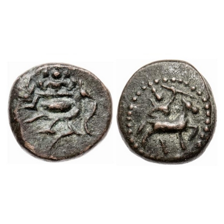 Thanjavur Nayakas, Copper Kasu, 2.49gm, 13.00mm, Obv: Female goddess seated on Peacock, Re