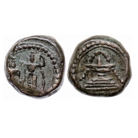 Nayakas of Thanjavur, Copper Jital, 10.23gm, Anonymous Issue, Obv: Rama and Sita standing 