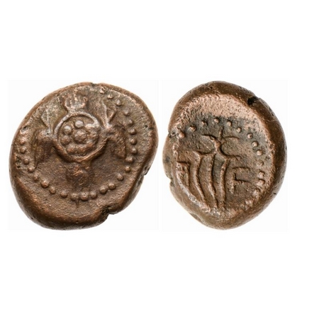 Gingee Nayakas, Copper Kasu, 6.50gm, Obv: Decorative conch within dotted border, Rev: Dagg