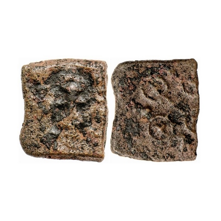 Satavahanas, Uninscribed type, Copper, 5.45gm, Gaj Lakshmi type, Obv: Goddess lakshmi stan