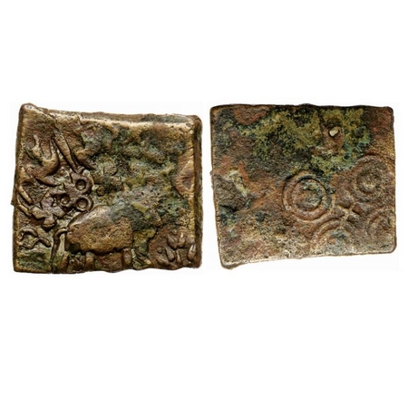 Satavahanas, Siri Sadavahana, Pusad Region (Vidarbha), Copper Square Unit, 7.77gm, Obv: El