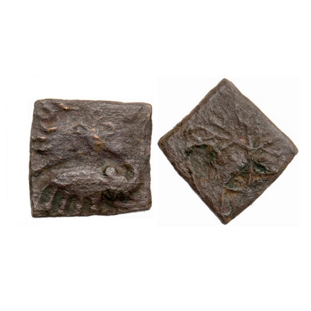 Satavahanas, Siri Satakarni, Nasik Area, Copper Square Unit, 4.62gm, Obv: Elephant walking