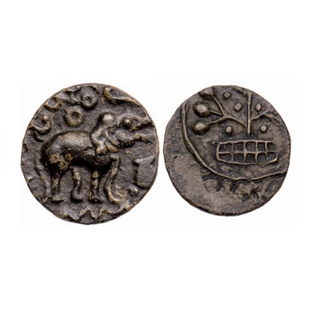 Satavahanas, Siri Satakarni, Nasik Area, Potin Unit, 2.45gm, Obv: Elephant walking to righ