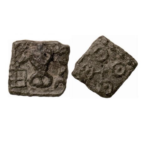 Satavahanas, Nasik Area, Uninscribed Type, Copper Square Unit, 0.99gm, Obv: Tree in railin