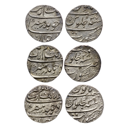 Aurangzeb, A Set of 3 different RY, Silver Rupee (3 Coins), Surat Mint, AH 1105/37 RY, 110