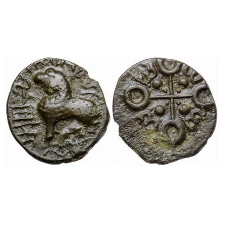 Satavahanas, Siri Satakarni, Junnar Area, Potin Unit, 4.02gm, Junnar Lion Type, Obv: Lion 