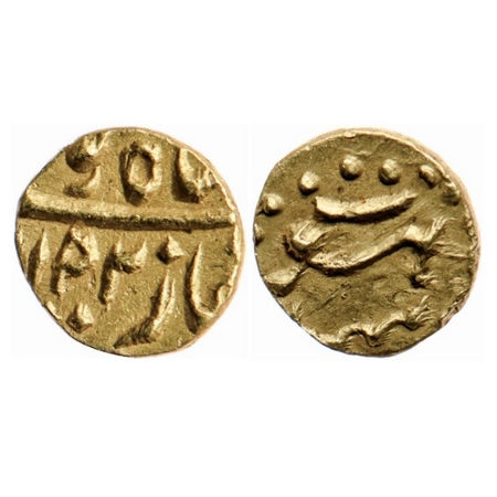 Shah Alam II (Shah Alai Gauhar), Gold Fanam, 0.21gm, Siddhaut Mint, AH 1202, complete mint