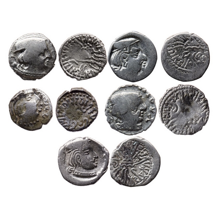 Western Kshatrapas, Silver Drachma (5 Coins), a set of three different rulers, Kardamaka F