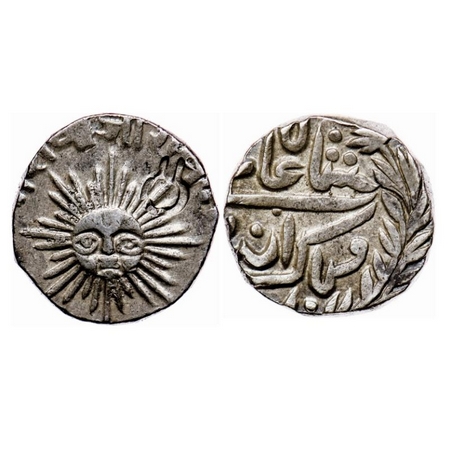 Indore, Silver ½ Rupee, 5.58gm, Shivaji Rao, Indore Mint, in the name of Shah Alam II,Sun 