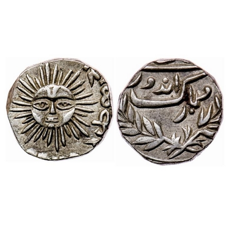 Indore, Silver ½ Rupee, 5.55gm, Shivaji Rao, Indore Mint, in the name of Shah Alam II, Sun