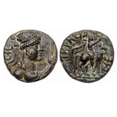 Kushana Dynasty, Soter Megas alias Wima Takto (c. 90-113 AD), Copper Drachma, 8.19gm, Obv:
