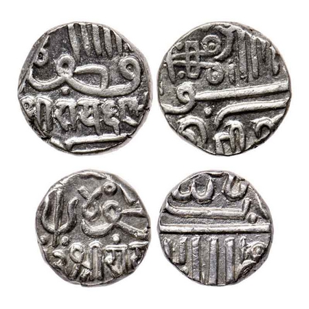 Kutch, Silver Kori & ½ Kori (2 coins), Raydhanji II, in the name of Muzaffar Shah III, Raj