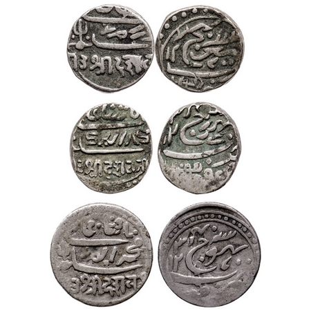 Kutch, Silver Kori (3 coins), Desalji II, in the name of Muhammad Akbar II, Frozen Year 12