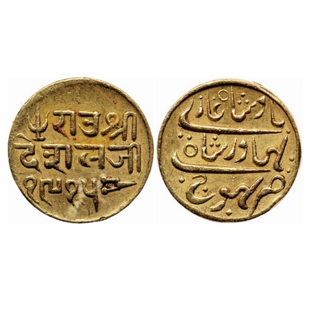 Kutch, Gold Kori, Desalji II, Bhuj Mint, in the name of Bahadur Shah, VS 1915 . Rajgor 162