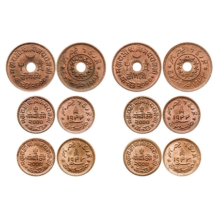 Kutch, Copper (6 coins), Vijayarajji, in the name of George VI, Dhinglo VS 2000/1943 AD (2