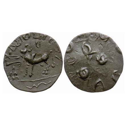 Post-Satavahana, Banavasi Region, Uncertain Ruler, Potin Unit, 1.40gm, Obv: Humed bull sta