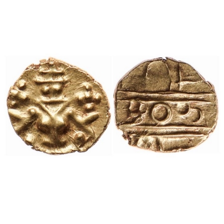 Mysore, Gold Fanam, 0.37gm, Kanthirava Narasaraja Wodeyar (c. 1638-1662 AD), Obv: Narsimha