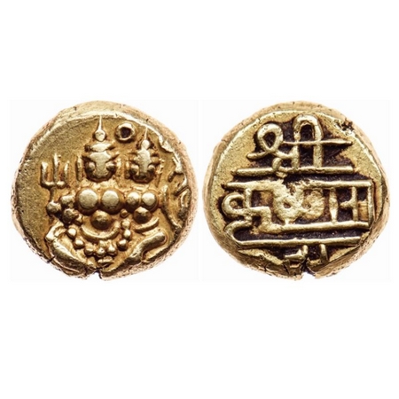 Mysore, Gold Pagoda, 3.34gm, Krishna Raja Wodeyar, Obv: Shiva and Parvati seated holding t