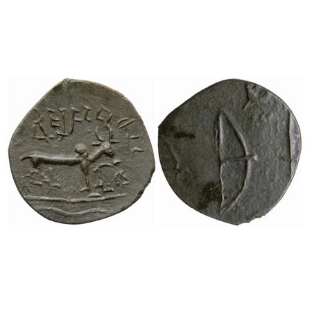 Post-Satavahana, Banavasi Region, Uncertain Ruler, Potin Unit, 1.21gm, Obv: Humed bull sta