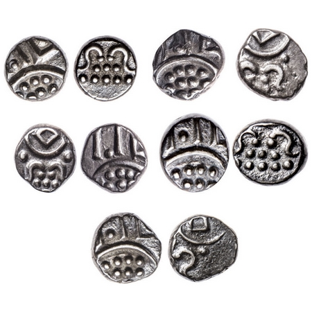 Travancore, Silver Veli Chukram (5 Coins), Marthanda Varma (c. 1729-1758 AD), Obv: Large c
