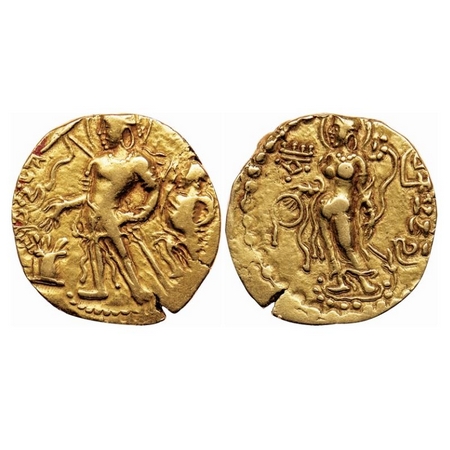 Guptas, Chandragupta II (c. 380-413 AD), Gold Dinar, 7.82gm, Parasol/Chhatra Type, Obv: Ki