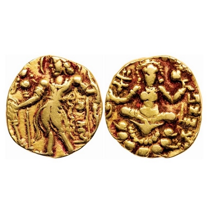 Guptas, Chandragupta II (375-415 AD), Gold Dinar, 7.76gm, Archer Type, Obv: King nimbate, 