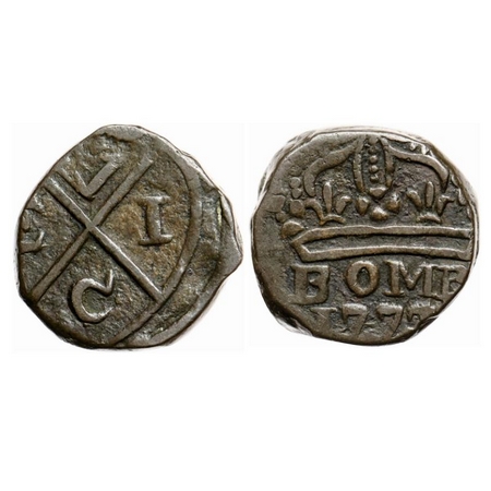Bombay Presidency, Copper Double Pice, 10.30gm, 1773, Obv: Balemark, Rev: GR Crown BOMB 17
