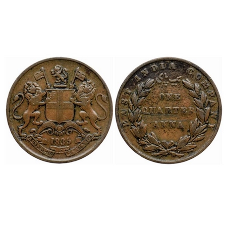 William IV, Copper Quarter Anna, 1835, Madras Mint, B/V, 24 Berries (13L + 11R), Small num