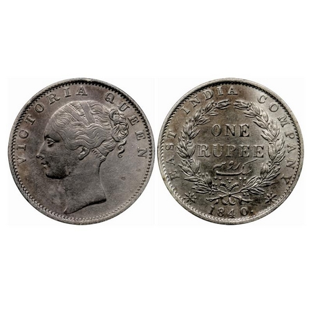 Victoria Queen, Silver Rupee, 1840, Calcutta Mint, C/L, C/VI, English Head, Completely Mod