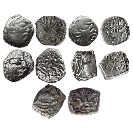 Guptas, Skandagupta (c. 455-480 AD), Silver Drachma (5 Coins), Obv: Bust of king facing to