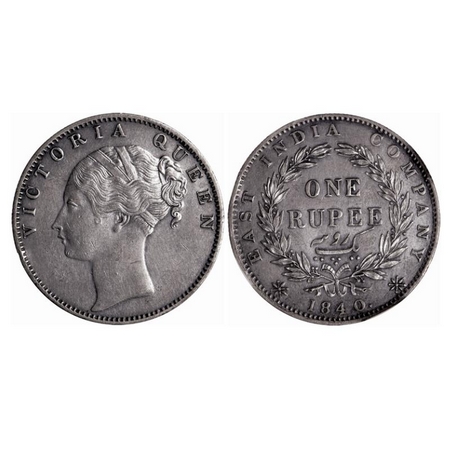 Victoria Queen, Silver Rupee, 1840, Calcutta Mint, C/L, C/VI, 'M' incused, English Head, C
