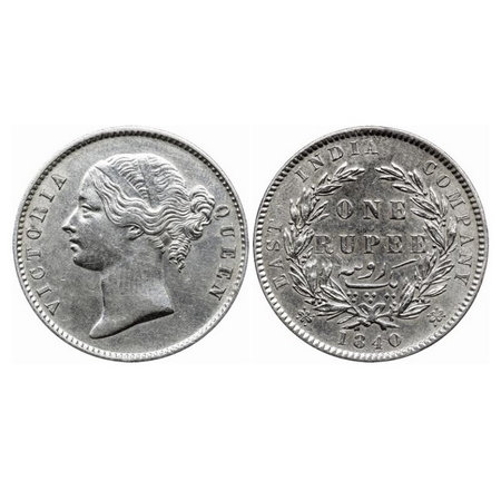 Victoria Queen, Silver Rupee, 1840, Calcutta Mint, D/L, W.W. raised, 27 Berries (13L + 14R