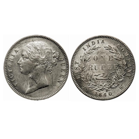Victoria Queen, Silver Rupee, 1840, Calcutta Mint D/L, W.W. raised, 28 Berries (13L + 15R)